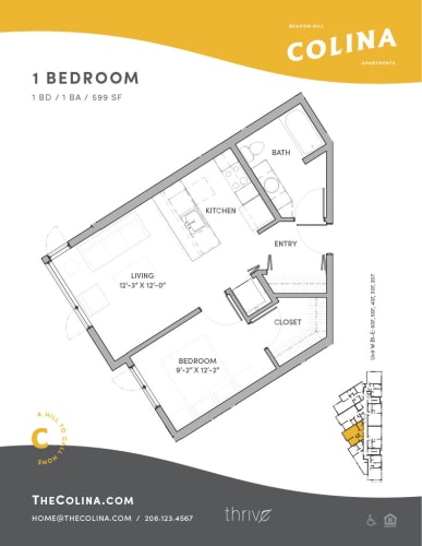 Floor Plan  1x1 - B1-E West