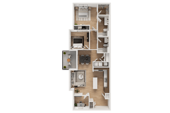 Floor Plan  A floor plan of a house with a kitchen, living room, and two bedrooms.