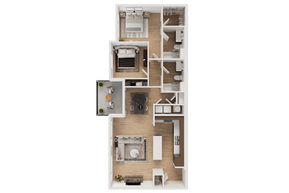 Floor Plan  A detailed 3D floor plan of a residential apartment.