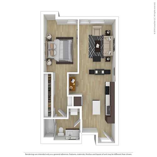 Floor Plan  a 1 bedroom floorplan with a bedroom and a living room
