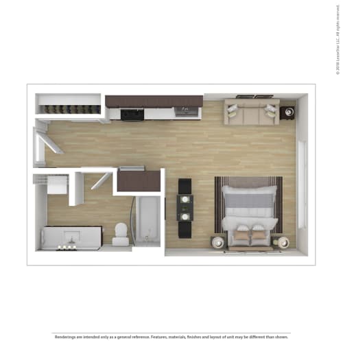 Floor Plan  a stylized floor plan with a bedroom and a living room