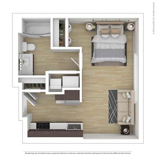 Floor Plan  a stylized floor plan with a bedroom and a living room