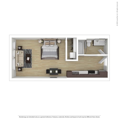 Floor Plan  a stylized floor plan with a bedroom and a living room