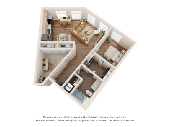 Floor Plan  a stylized floor plan of a 1 bedroom apartment