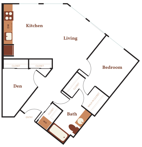 Floor Plan  a floor plan of a studio apartment with a bedroom and a living room