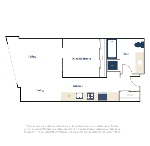 Floor Plan  a floor plan of a studio apartment with a bedroom and living room