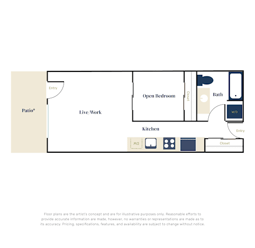 Floor Plan  a floor plan of a studio apartment with a bedroom and a living room