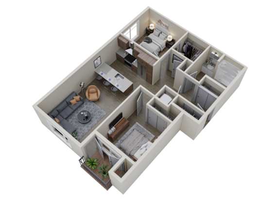 Floor Plan  A 3D image of a small apartment layout.