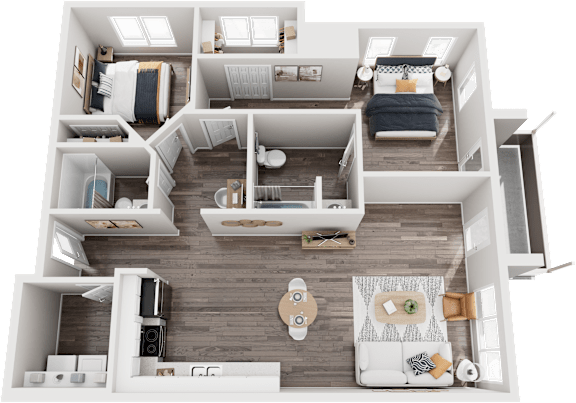 Floor Plan  A top-down view of a modern, well-organized apartment layout.