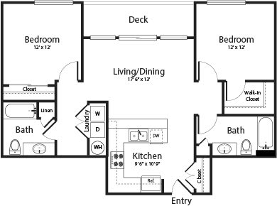 Floor Plan  Two Bedroom Two Bath 22D