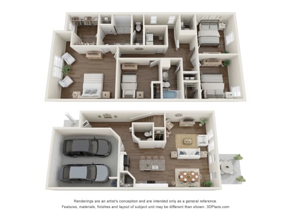 Floor Plan  a stylized 3d floor plan of a house with a bedroom and living room