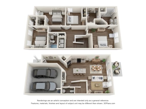 Floor Plan  a 3d floor plan of a 3 bedroom apartment