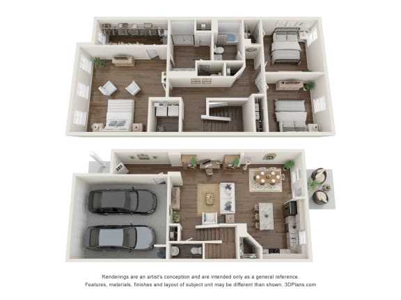 Floor Plan  a stylized 3d floor plan of a bedroom and a living room