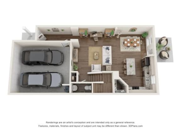 Floor Plan  a 1 bedroom floorplan with a car and a balcony