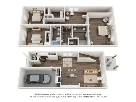Floor Plan  a stylized 3d floor plan of a 1 bedroom apartment