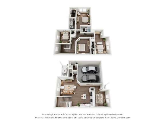 Floor Plan  a stylized floor plan of a 3 bedroom apartment