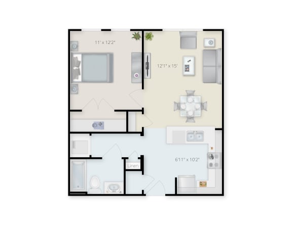 Floor Plan  Waterfront Apartments Buffalo New York One Bedroom One Bathroom Apartment A.