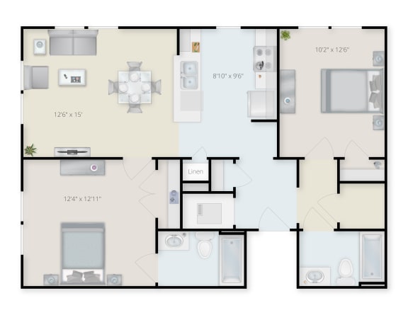 Floor Plan  Waterfront Apartments Buffalo New York Two Bedroom Two Bathroom Apartment A.