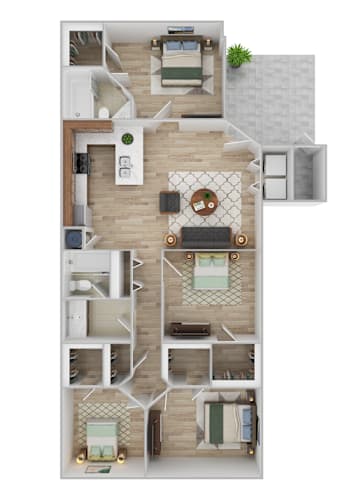 Floor Plan  A floor plan of a house with a living room, kitchen, dining room, and bedrooms.