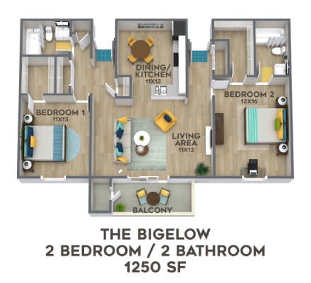 Floor Plan  the bigelow 2 bedroom 1 bath apartment floor plan, transparent png download