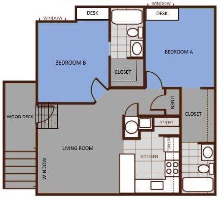 Floor Plan  Two Bedroom Floor Plan at Highland Village Apartments, Flagstaff, AZ
