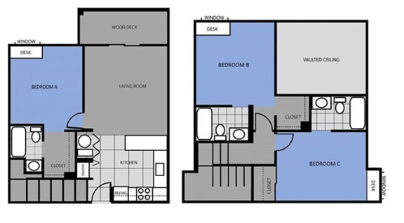 Floor Plan  Three Bedroom Floor Plan at Highland Village Apartments, Flagstaff, 86001