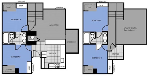 Floor Plan  Four Bedroom Floor Plan at Highland Village Apartments, Flagstaff, Arizona