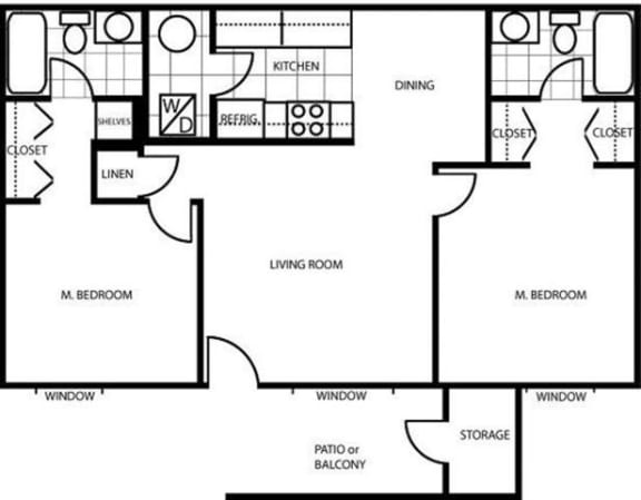 Floor Plan  Two Bedroom Floor Plan at Country Club Vista Apartments, Flagstaff