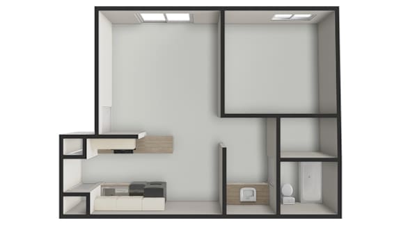 Floor Plan  A black and white image of a room with furniture.