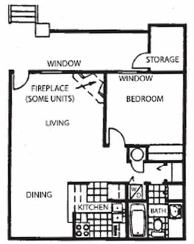Floor Plan  1 Bedroom Floor Plan at Butterfield Apartments, Flagstaff, AZ 86004