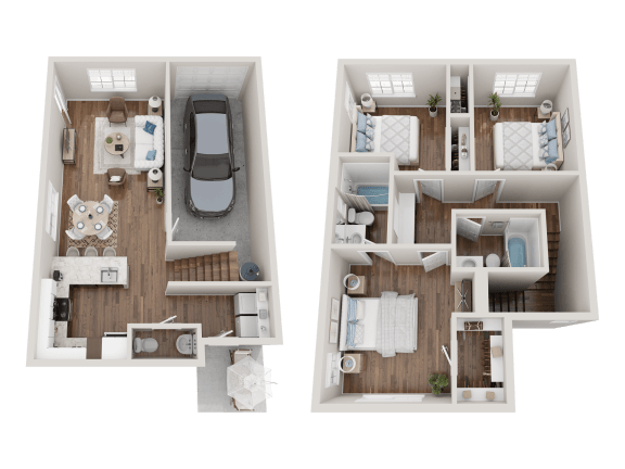 Floor Plan  a floor plan of two bedrooms with a bathroom and a car