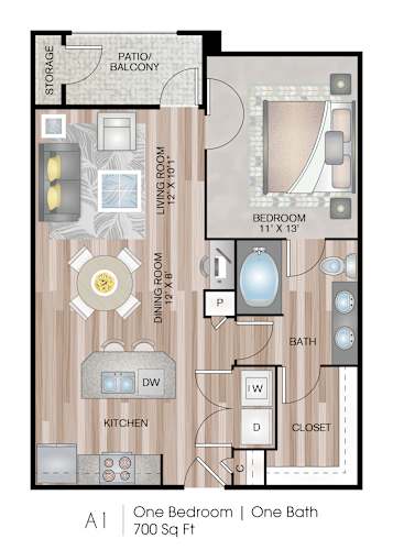 Floor Plan  700 Square Foot One Bedroom Apartment Floor Plan
