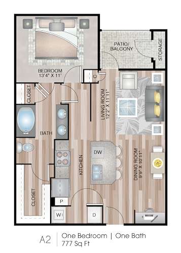 Floor Plan  777 Square Foot One Bedroom Apartment Floor Plan