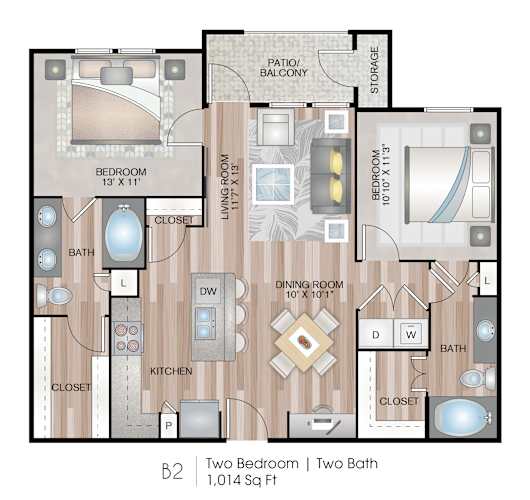 Floor Plan  1,014 Square Foot 2 Bedroom Apartment Floor Plan