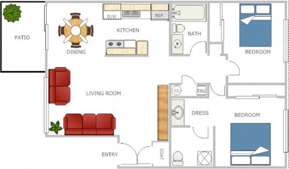 Floor Plan  2 bedroom / 2 bath floorplan