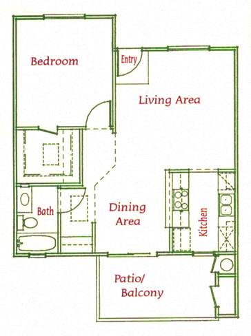 Floor Plan  One Bedroom Floor Plan at Redlands Towne Square Apartments, Perris, California