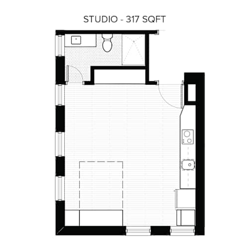 Floor Plan  A floor plan of a studio apartment is shown with a total area of 317 square feet.