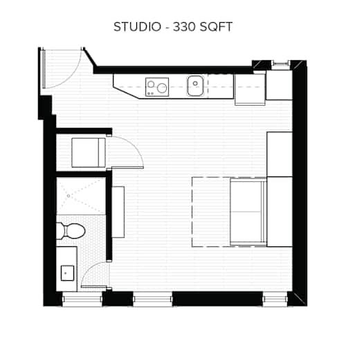 Floor Plan  A floor plan of a studio apartment with a total area of 330 square feet.