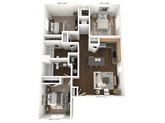 Floor Plan  A 3D floor plan of a house with dimensions 140x113.