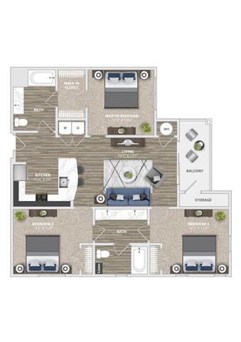 Floor Plan  3x2 1261 SF