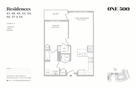 Floor Plan  1 Bed 1 Bath Floor Plan at One500, Teaneck, NJ