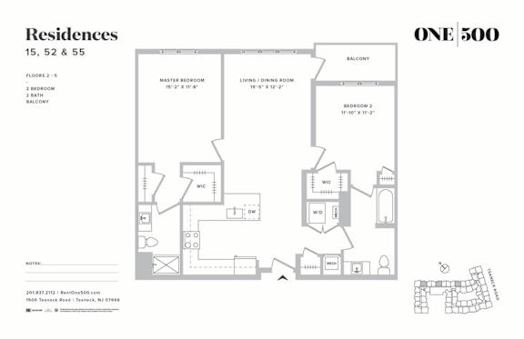 Floor Plan  B1 2 Bed 2 Bath Floor Plan at One500, Teaneck, New Jersey