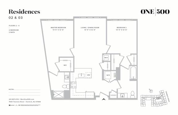 Floor Plan  B8 2 Bed 2 Bath Floor Plan at One500, New Jersey, 07666