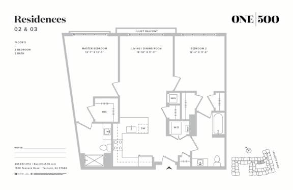 Floor Plan  B8-a 2 Bed 2 Bath Floor Plan at One500, Teaneck, NJ, 07666