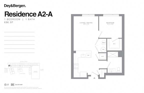 Floor Plan  1 bedroom 1 bath floor plan C at Dey & Bergen, New Jersey