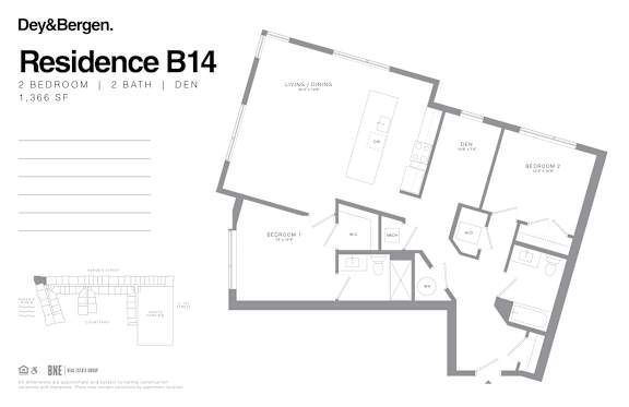 Floor Plan  2 bed 2 bath floor plan N at Dey & Bergen, Harrison, New Jersey