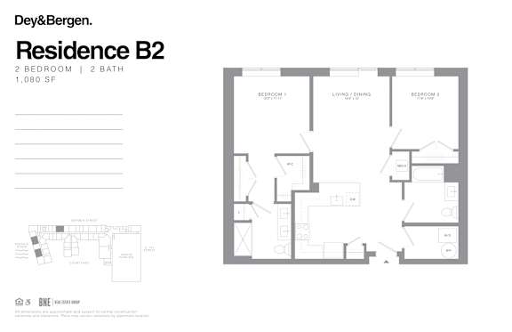 Floor Plan  2 bed 2 bath floor plan A at Dey & Bergen, Harrison, New Jersey