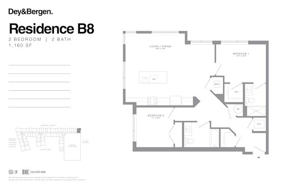 Floor Plan  2 bed 2 bath floor plan H at Dey & Bergen, Harrison