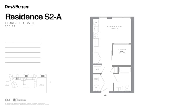 Floor Plan  Studio 1 bath floor plan C at Dey & Bergen, Harrison, NJ, 07029