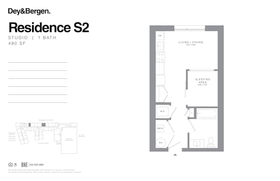 Floor Plan  Studio 1 bath floor plan B at Dey & Bergen, New Jersey, 07029